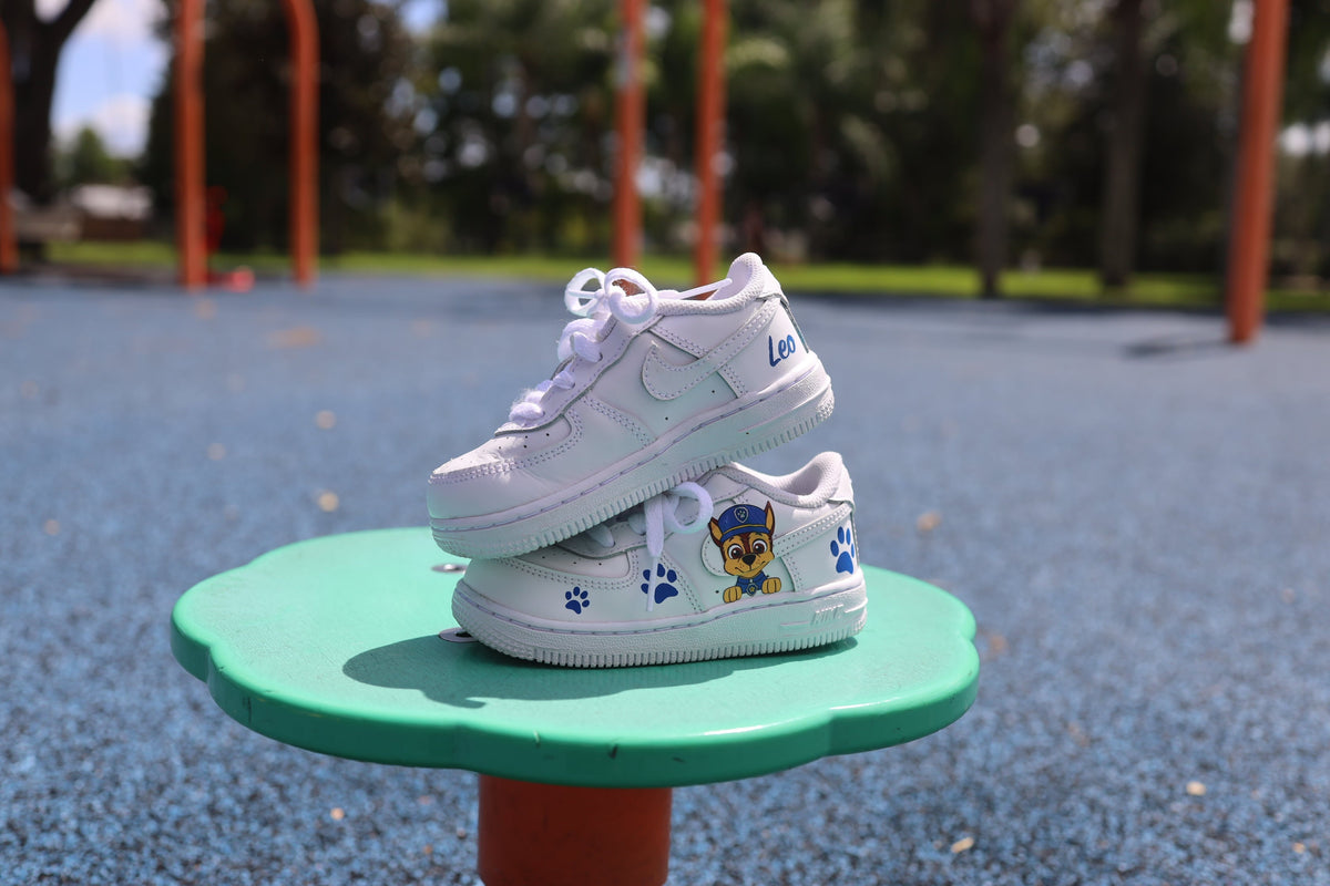 Cartoon Pups Toddler Boy Low-Top Leather Sneaker Custom Kids Shoes Hand Painted