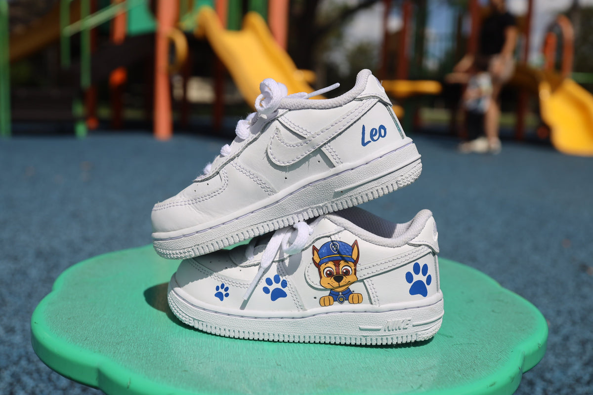 Cartoon Pups Toddler Boy Low-Top Leather Sneaker Custom Kids Shoes Hand Painted