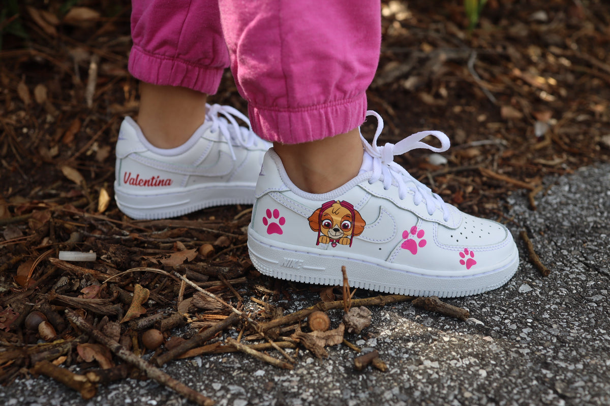 Cartoon Pups Toddler Girl Low-Top Leather Sneaker Custom Kids Shoes Hand Painted