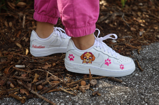 Cartoon Pups Toddler Girl Low-Top Leather Sneaker Custom Kids Shoes Hand Painted