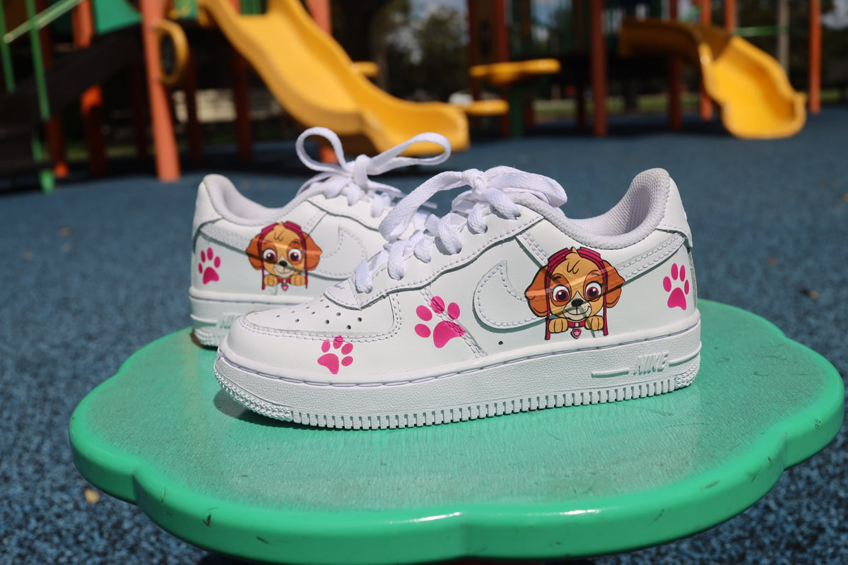 Cartoon Pups Toddler Girl Low-Top Leather Sneaker Custom Kids Shoes Hand Painted