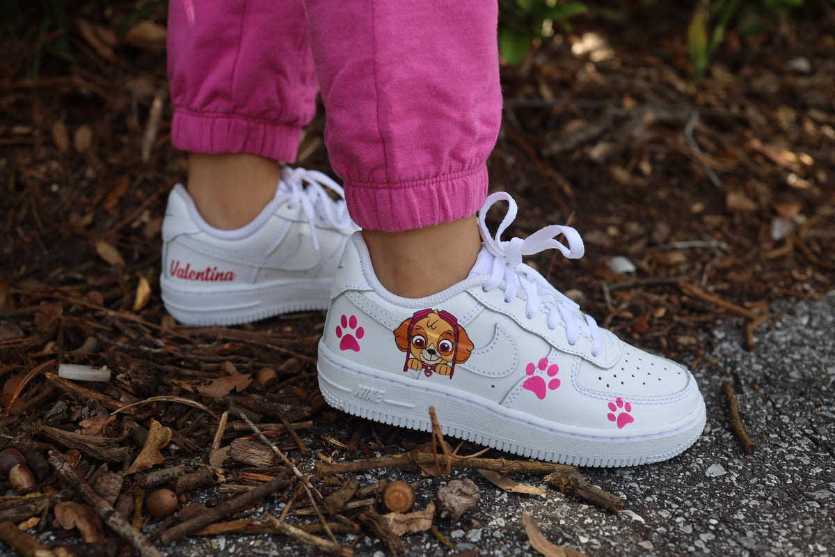 Cartoon Pups Toddler Girl Low-Top Leather Sneaker Custom Kids Shoes Hand Painted
