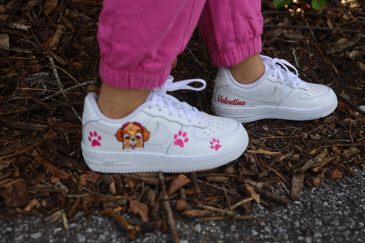 Cartoon Pups Toddler Girl Low-Top Leather Sneaker Custom Kids Shoes Hand Painted