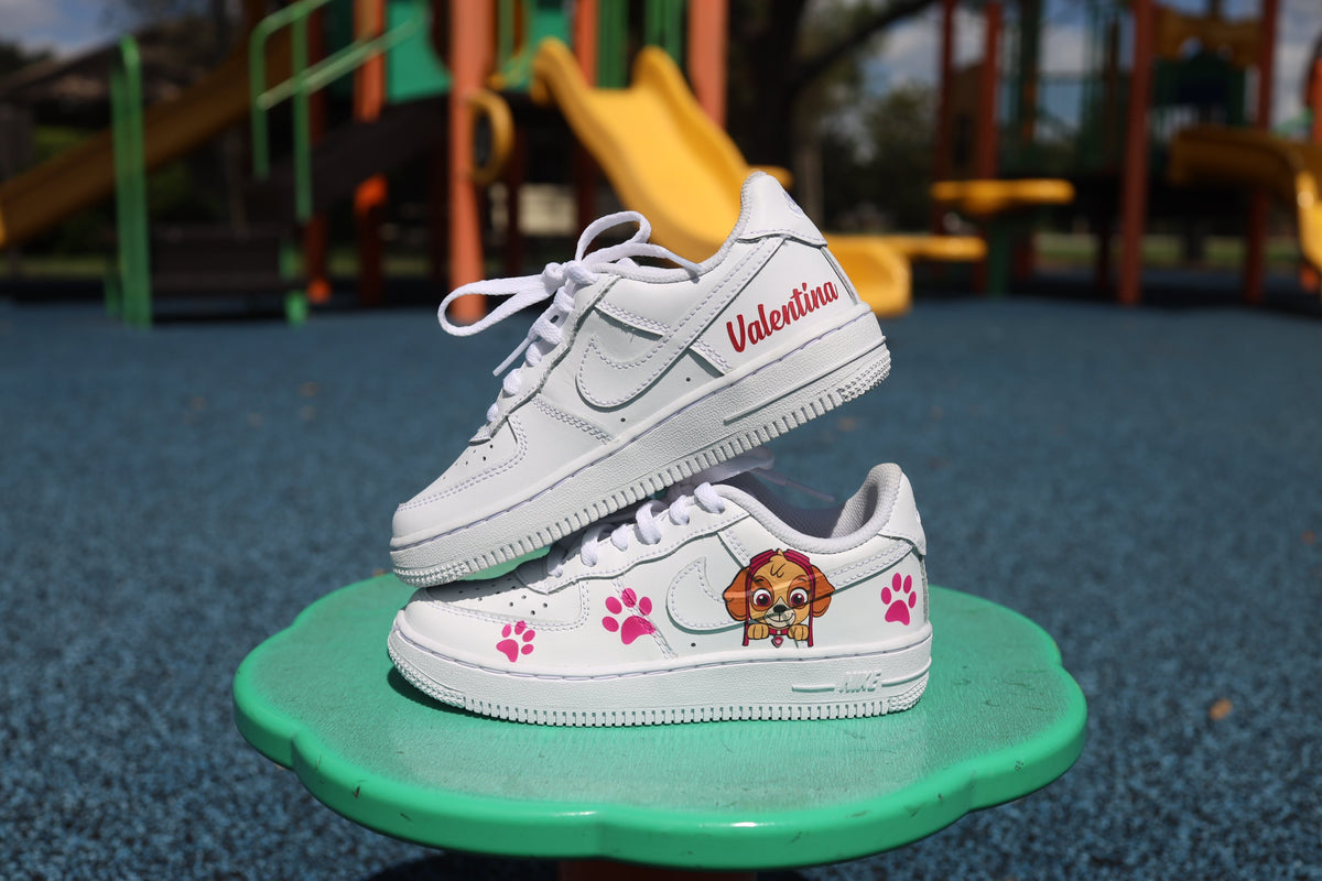 Cartoon Pups Toddler Girl Low-Top Leather Sneaker Custom Kids Shoes Hand Painted