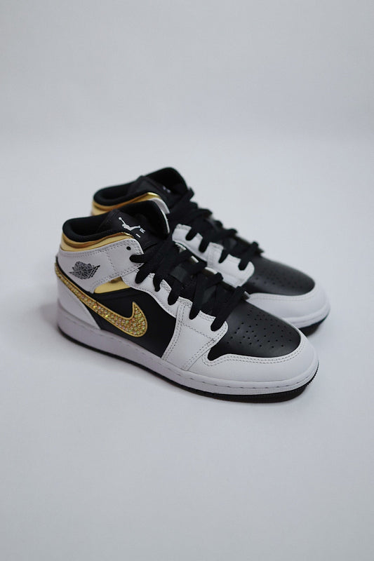 Retro High-Top Sneaker Black Gold Bling — Sample Pair